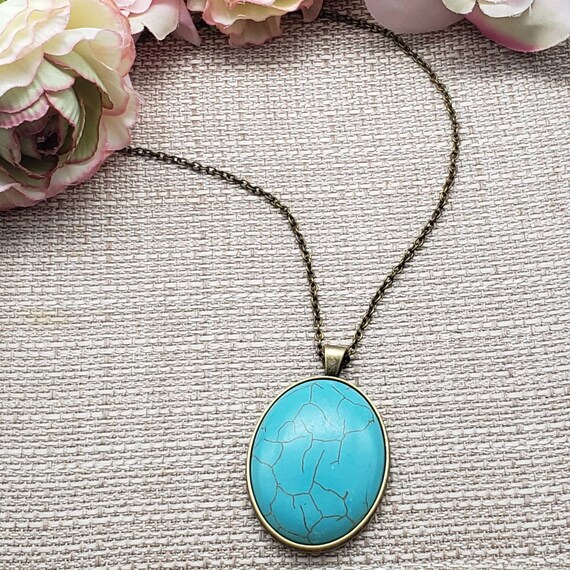 Xl Turquoise Pendant Necklace Natural Stone Oval - Extra Large Turquoise Pendant Xl Turquoise Pendant Necklace Natural Stone Oval - Extra Large Turquoise Pendant