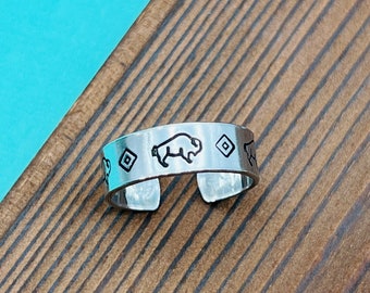 Buffalo ring | hand stamped ring | western jewelry | custom silver ring | rustic jewelry | non tarnish ring | cowgirl ring