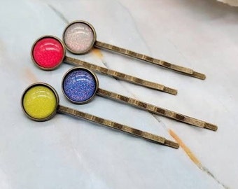 Neon glitter rainbow bobby pins, Set of 4, mixed set hair pins, silver rose gold black bronze, variety bobby pin set, white pink blue yellow