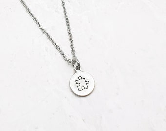 Autism mini tag necklace | Hand stamped necklace | tiny puzzle piece necklace | non tarnish | stainless steel pewter | autism awareness