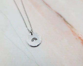 Rainbow necklace | Hand stamped disc necklace | minimalist | non tarnish jewelry stainless steel aluminum | Dreamer inspirational pride gift