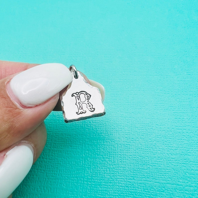 Cow ear tag initial charm silver initial add on custom charm boho cowgirl jewelry personalized charm non tarnish jewelry image 2