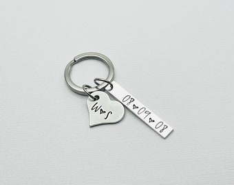 Initials and date couples keychain | anniversary keychain | hand stamped | couple initials keychain | valentine gift for him her boyfriend