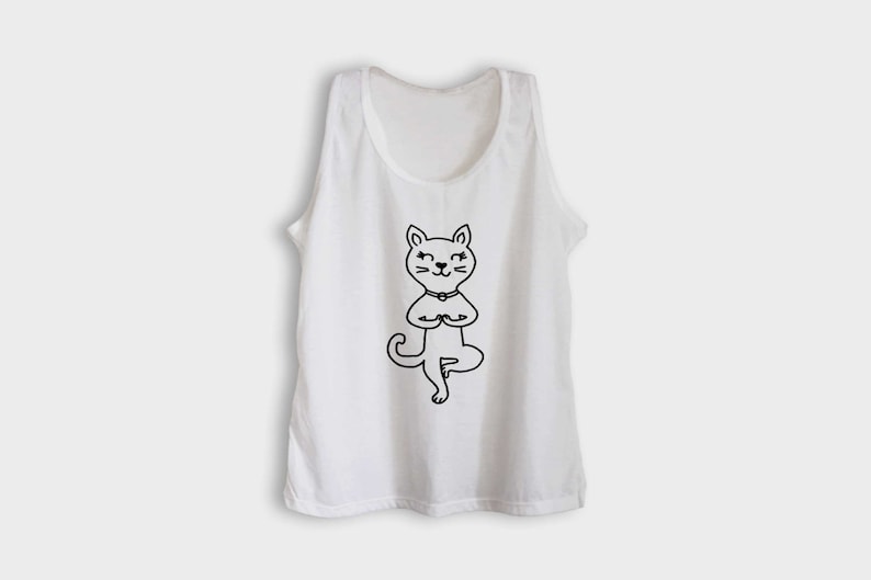 Yoga tank tops yoga t shirts funny cat shirt gifts cute cat printed tank tops workout tanks clothes size S M L