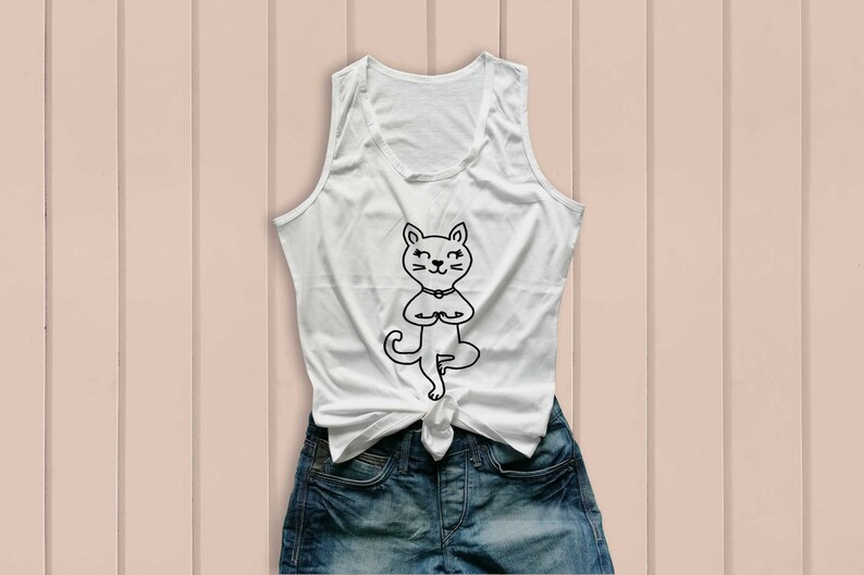 Yoga tank tops yoga t shirts funny cat shirt gifts cute cat printed tank tops workout tanks clothes size S M L