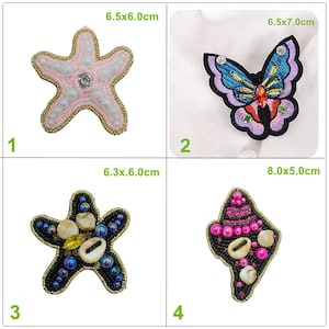 Crystal Beaded Butterfly Starfish conch Applique, DIY Garment Patch