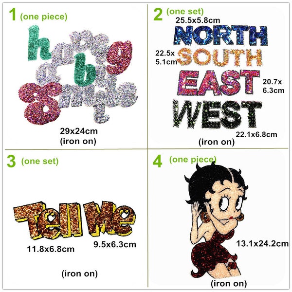Sequins Beaded English Letters North South East West Tell Me Betty Applique Letter cloth spatch DIY Jacket decorative cloth handbag accessor