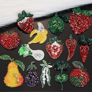 Crystal glitter Beaded Fruit Apple Orange Orange Pear cabbage Applique Patch DIY accessory supply
