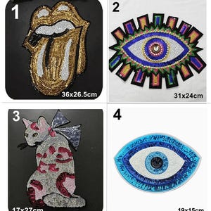Parche de lentejuelas de cristal con cuentas para labios, labios, ojos, gato, apliques, insignias, manualidades, tela decorativa, accesorio para bolso