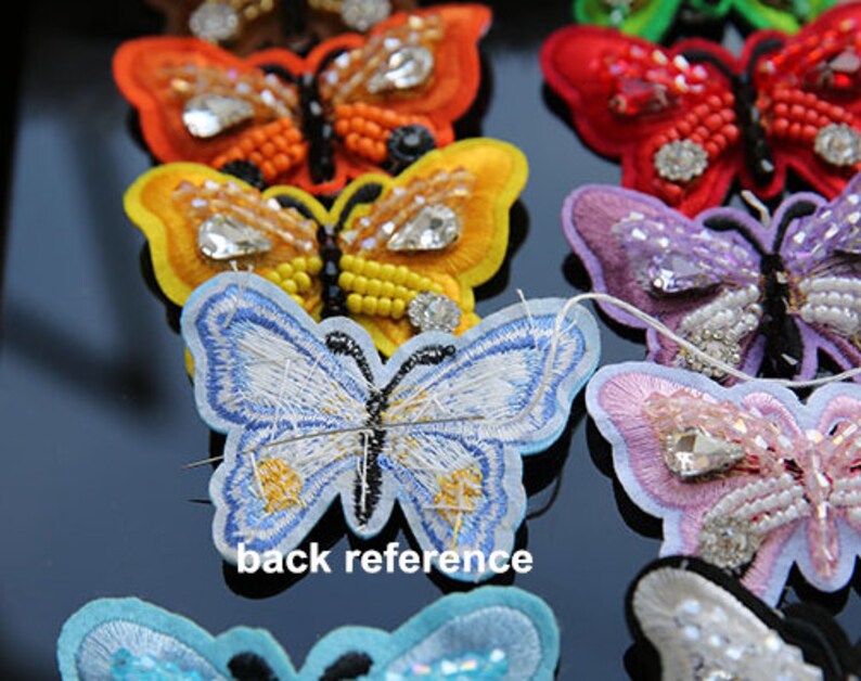 Crystal Beaded Colorful Butterfly Applique cloth Patch DIY Brooch badge Craft cloth handbag accessory Craft supply