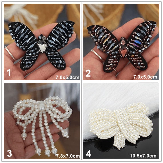 ? Stunning Pair Of Faux Pearl Beaded Tassel Cloth Butterfly Appliqué Hair Clips 2pcs Purple Butterfly Hair Clips Chinese Pearl Tassel  main image 3
