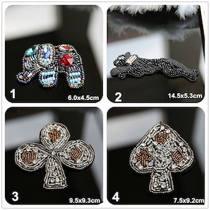 Crystal glitter Beaded Elephant Black leopard Spade Poker Applique playing cards Patch DIY badge Craft cloth handbag accessory supply