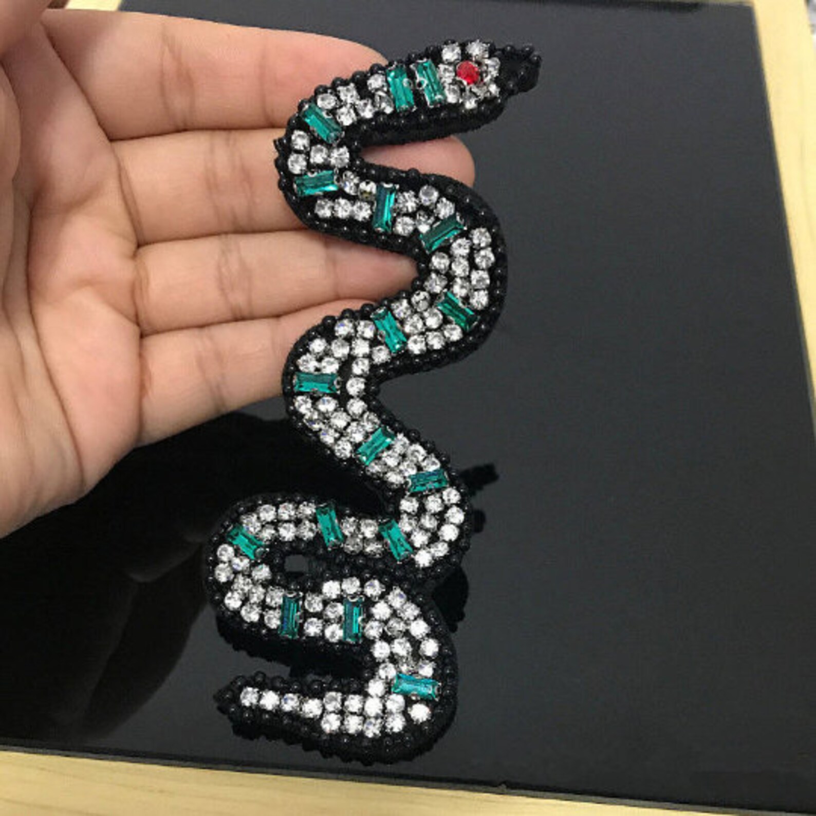 Crystal Beaded Snake Applique Animal Cloth Patch DIY Jacket Etsy