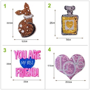 Lentejuelas Con cuentas Deer Love Heart Bottle Letter Appliques Disney Animation parche de tela DIY accesorio de prenda venta de tela de lentejuelas