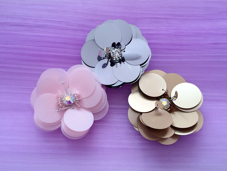 Sequin Crystal Beaded Big Flower Applique cloth stickers DIY Etsy