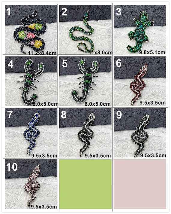 Fabric Crystal Beaded Snake Scorpion Applique Lizard Cloth Patch