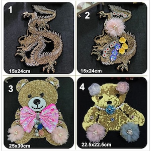 Fabric Flower Beaded Dragon Bear Applique cloth Patch DIY Jacket badge Craft supply handbag accessory