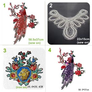 Fabric Embroidery Flower Beaded Collar Peacock Lion Applique cloth patch DIY accessories