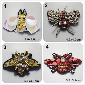 Crystal Sequins Beaded Dragonfly Bee Applique cloth Patch DIY badge Craft Jacket cloth handbag accessory supply
