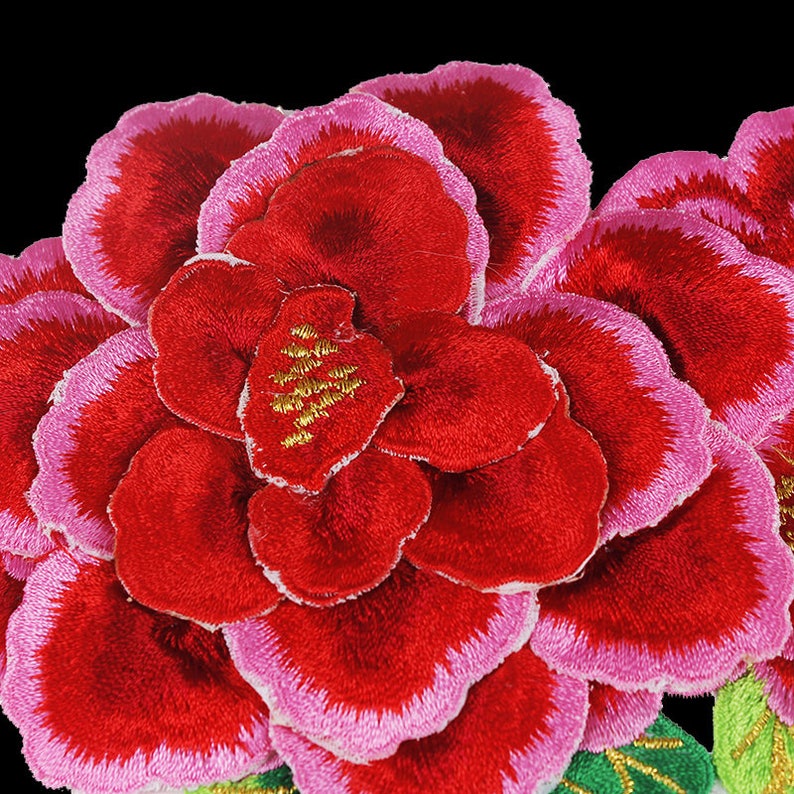 13x21cm fabric embroidery multilayered peony flower applique  etsy
