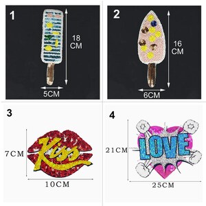 Apliques de helado con cuentas y lentejuelas brillantes, letras de corazón y labios, parche de tela, insignia DIY, artesanía, tela decorativa, accesorio para bolso