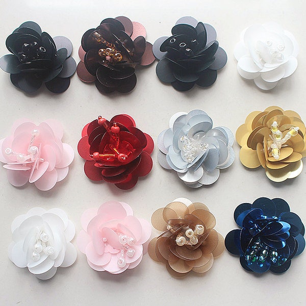 4cm Crystal Sequins Beaded Colorful Flower Applique cloth DIY Brooch badge Craft decorative Party cloth hair bag accessory supply