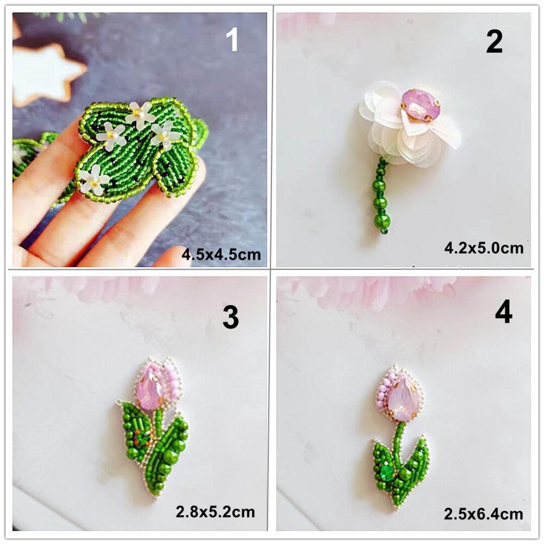 Crystal Sequins Beaded Fabric Flower Cactus Applique Plant Cloth Patch