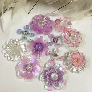 Sequins Crystal Beaded Flower Applique cloth DIY Brooch badge Craft decorative Party cloth handbag accessory Craft supply