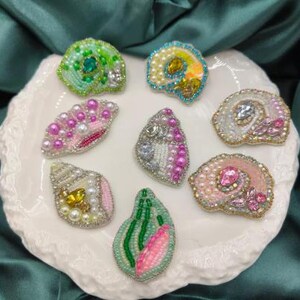 Appliques de coquillages en perles de cristal, perles d'escargot, patch en tissu perlé, veste bricolage, accessoire de sac à main en tissu de fête