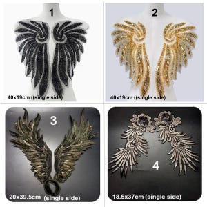 Pair of Fabric Beaded Angel Devil Wing Applique Wings cloth patch DIY garment accessories decorative Jacket cloth handbag accessory supply