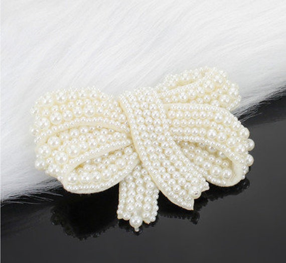 ? Lovely Pair Of Fabric Appliqué Butterfly Rhinestone Faux Pearl Tassel Clips Crystal Fabric Beaded Butterfly Applique Pearl Beaded  main image 2