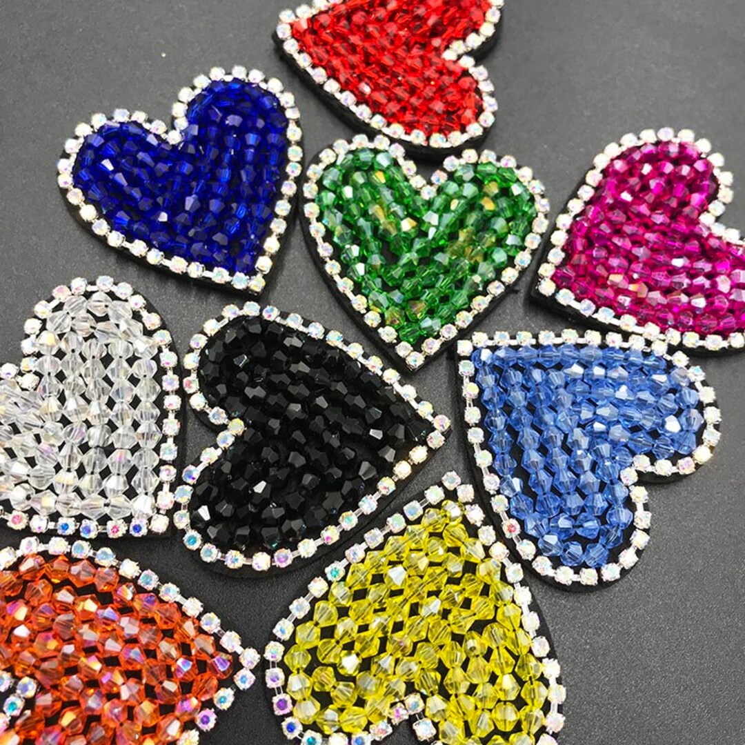 5pcs Cute Heart Rhinestone Applique Patches - Sew-On Glitter Patches For Clothing, Bags & DIY Crafts