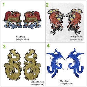 Par de tela bordada Tigre dragón Fénix kylin apliques parche de tela DIY accesorios de ropa chaqueta decorativa tela