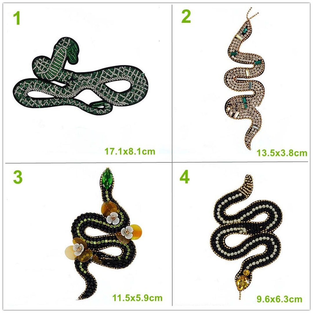 Fabric Crystal Beaded Snake Applique Cloth Patch DIY Brooch Etsy