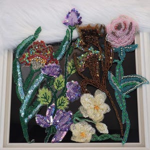 Embroidery Sequins Beaded Elegant Flower Lily Rose Applique Cloth Patch DIY accessory supply