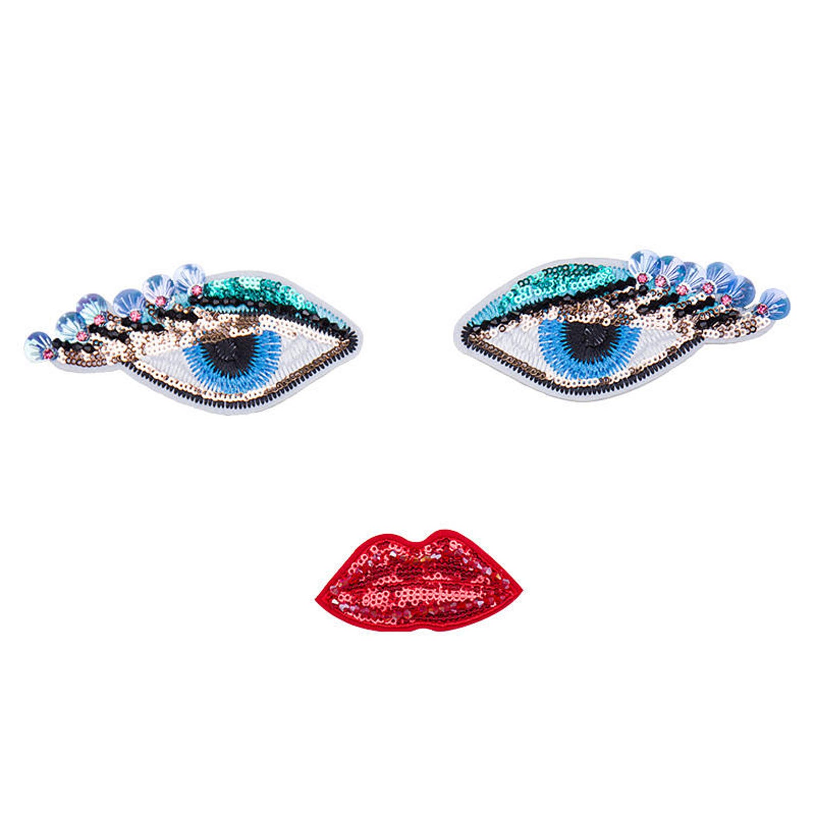 One Set Crystal Beaded Eyes Lips Appliques Making up Eye Cloth Etsy