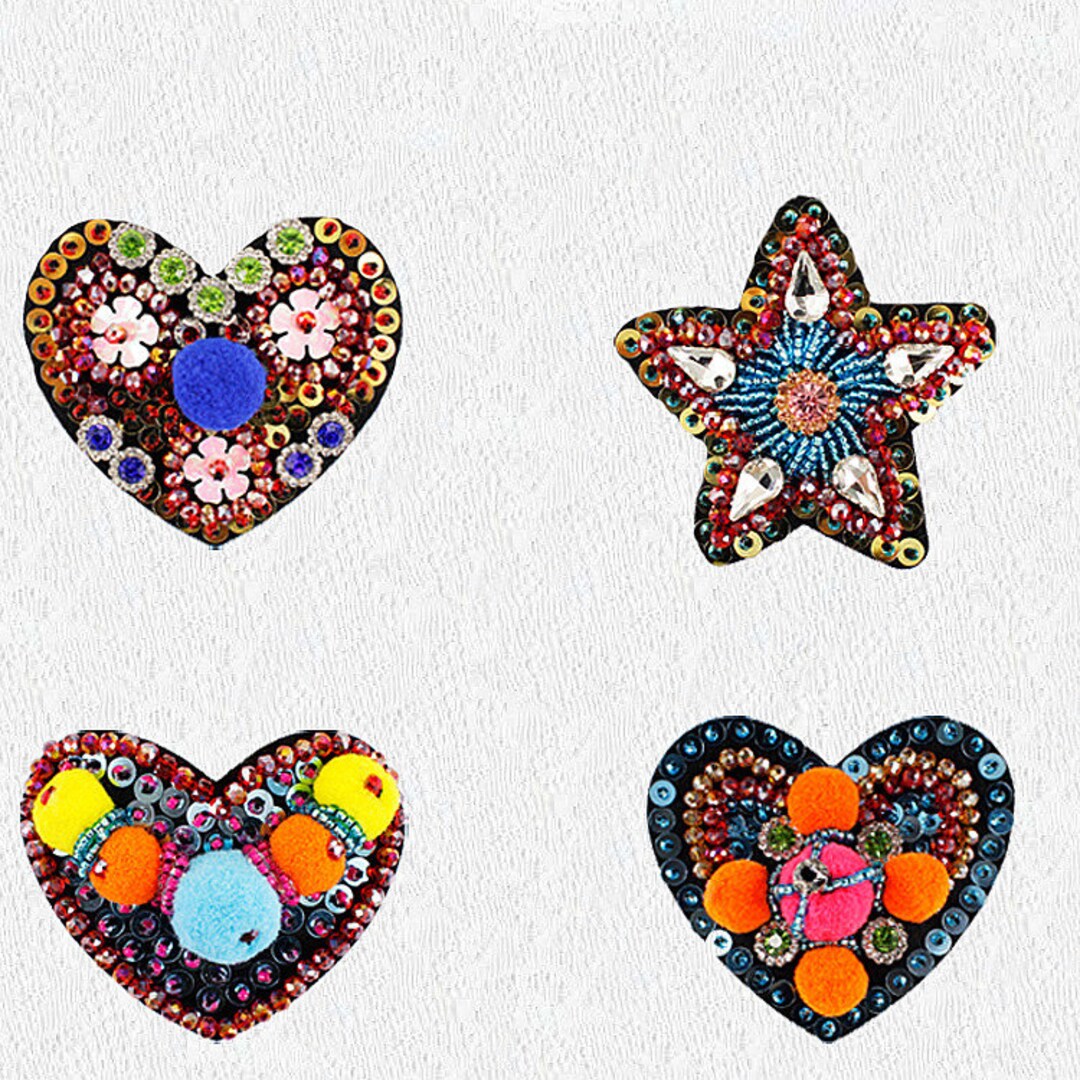 Crystal Fabric Beaded Love Heart Star Applique Sew on Hearts Etsy