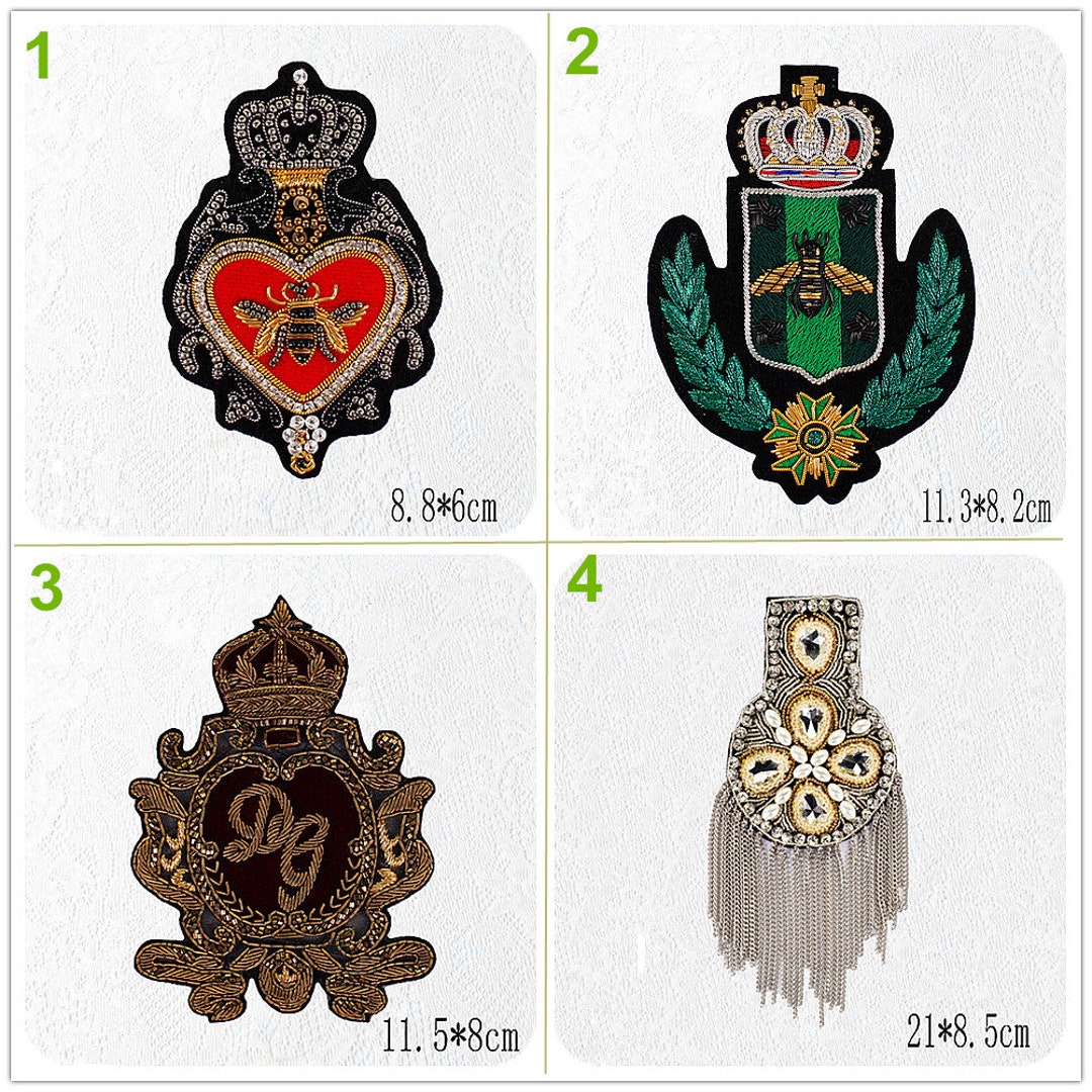 3D Handmade Rhinestone Crown Bee Patch - Sew On Crystal Beaded Applique