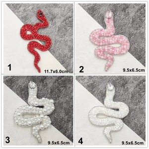 Crystal Beaded Red White Snake Applique cloth Patch DIY Jacket decorative Party cloth handbag accessory supply