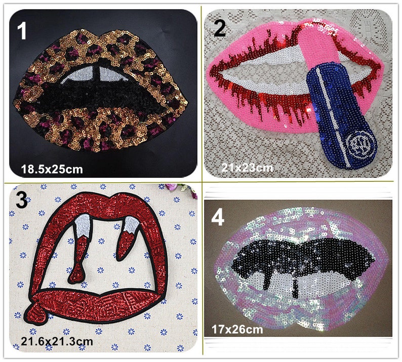 Glitter Sequins Lip Lipstick Applique Lips Open Mouth Cloth Etsy