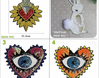 Glitter Sequins Rabbit Eye Heart Applique Animal cloth patch DIY badge Craft decorative cloth hair bag accessory supply