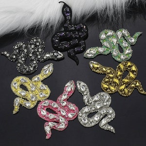 6.5x10.5cm Crystal Beaded Multi color Snake Applique cloth Patch DIY Jacket decorative Party cloth handbag accessory supply