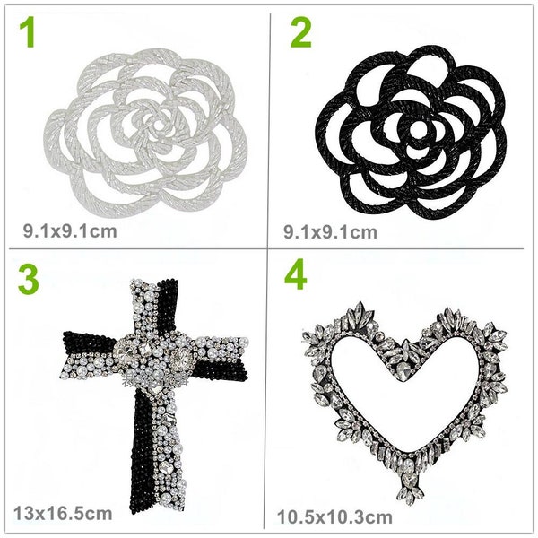 Crystal Beaded Flower Hollow Heart Cross Applique patch DIY badge Craft decorative cloth handbag accessory supply