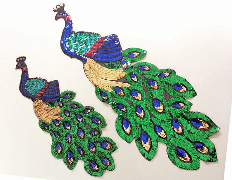 Sequins Beaded Peacock Applique cloth stickers DIY Jacket Etsy
