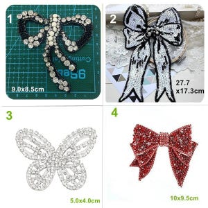 Apliques de lazo de mariposa con cuentas y lentejuelas de cristal, parche de tela para coser con cuentas, accesorios de ropa DIY, tela decorativa en oferta
