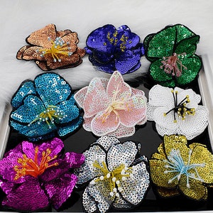 Glitter Sequins Beaded Flower Applique Fashion cloth patch DIY Hair Accessory Craft decorative cloth handbag accessory supply