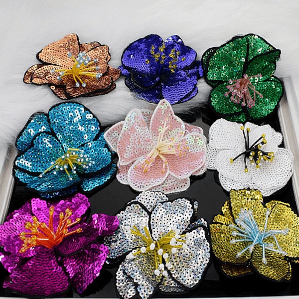 Glitter Sequins Beaded Flower Applique Fashion cloth patch DIY Hair Accessory Craft decorative cloth handbag accessory supply