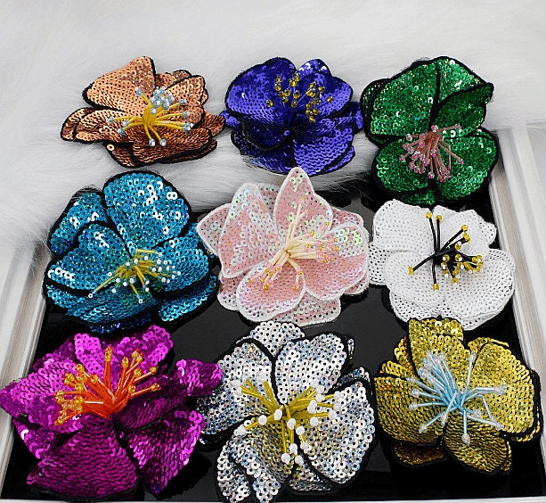 20 Pcs Iridescent White Sequin Flower Appliques - 1.25 Inch Pearlescent Rhinestone Flowers For DIY Crafts & Decor