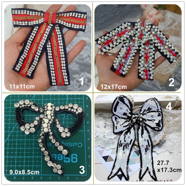 Crystal Sequins Beaded Bowknot Bowtie Applique cloth patch DIY garment accessory decorative Sequin Patch