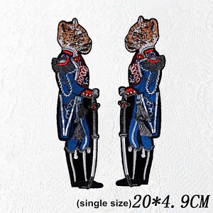 Pair of Fabric Crystal Beaded 4.9x20cm uniform Tiger Applique cloth patch DIY garment accessories Jacket cloth handbag accessory supply
